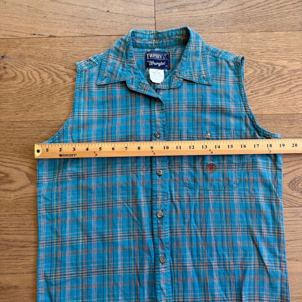 Wrangler Twenty X Womens Blue Plaid Sleeveless Button Down Western Shirt LJ6715M - Picture 5 of 5